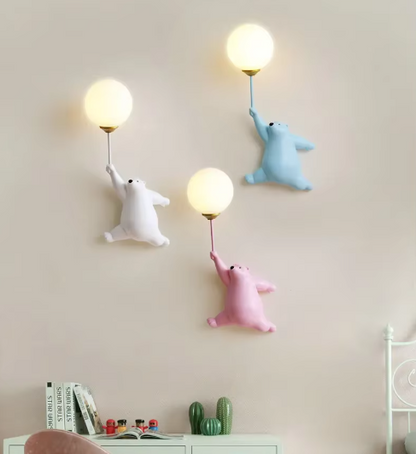 Moderne LED Cartoon Wandlampe – Minimalistische Bären-Wandleuchte mit 3D-Mond