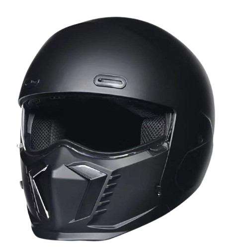 Schwarzer Motorradhelm im Retro-Stil