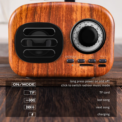 Tragbarer Retro Bluetooth Lautsprecher Holz, Grammophon Stil, TF-Karten-Slot, FM Radio, Akku 1200mAh