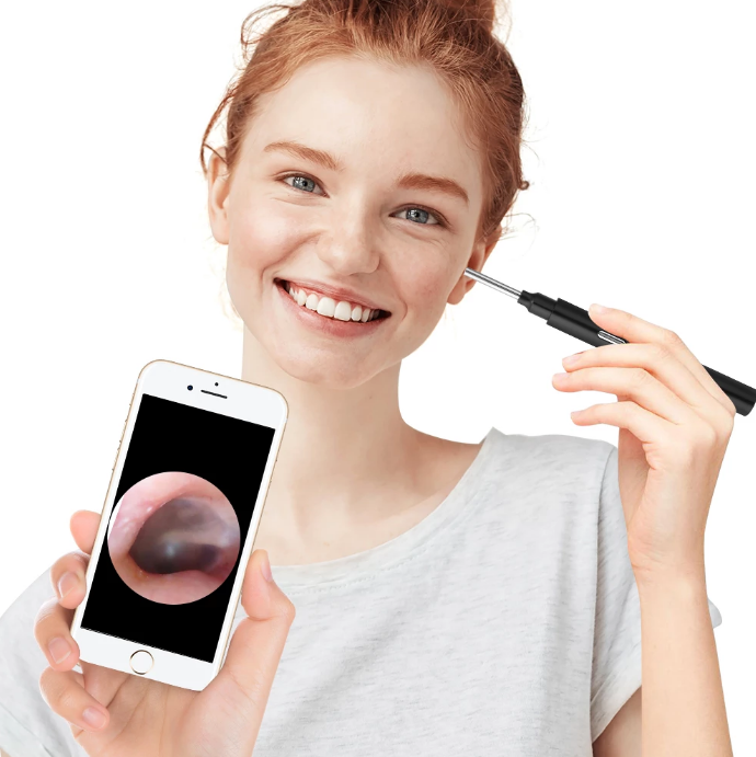 WiFi Ohrkamera 3MP HD, Kabellos, Wasserdicht, LED Beleuchtung, Ohrenschmalz Entfernung, Silikonaufsätze