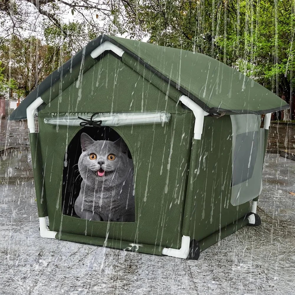 Wetterfestes Outdoor-Katzenhaus aus 600D Oxford-Gewebe mit weicher Matte und stabilem Kunststoffrahmen