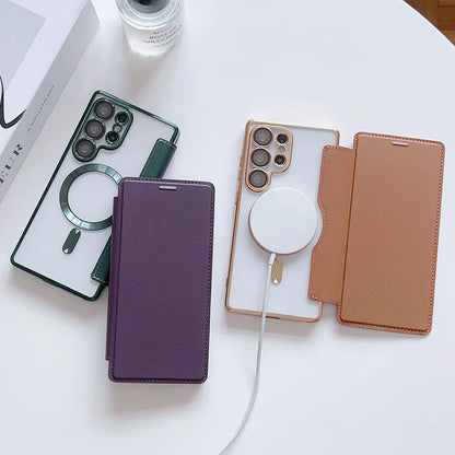 Luxuriöse Magnet Flip Wallet Hülle für Samsung
