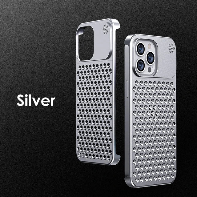 Zelara Metallic Cooling Rimless Hollow Phone Case Cover mit Wärmeableitung für die iPhone 13 14 15 Serie