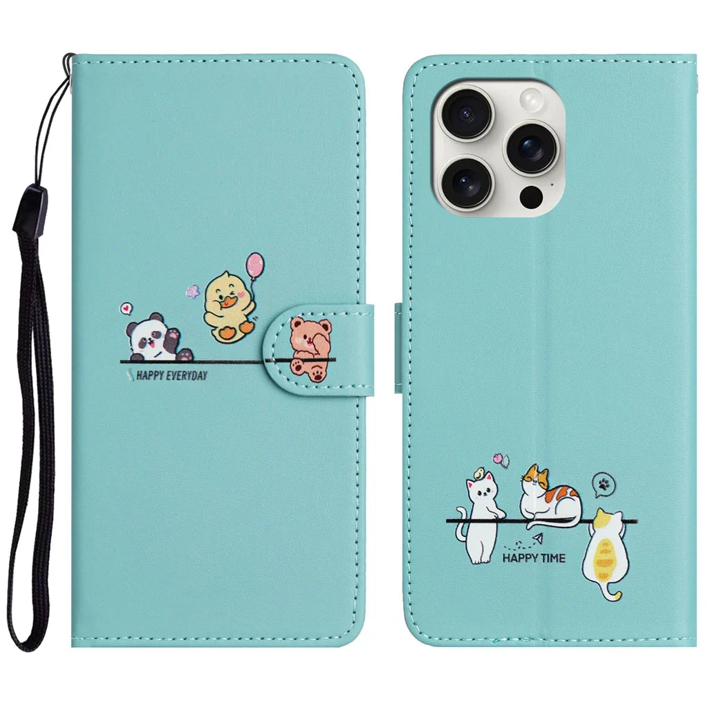 Tierdruck Leder iPhone Magnetische Flip Geldbörse Hülle