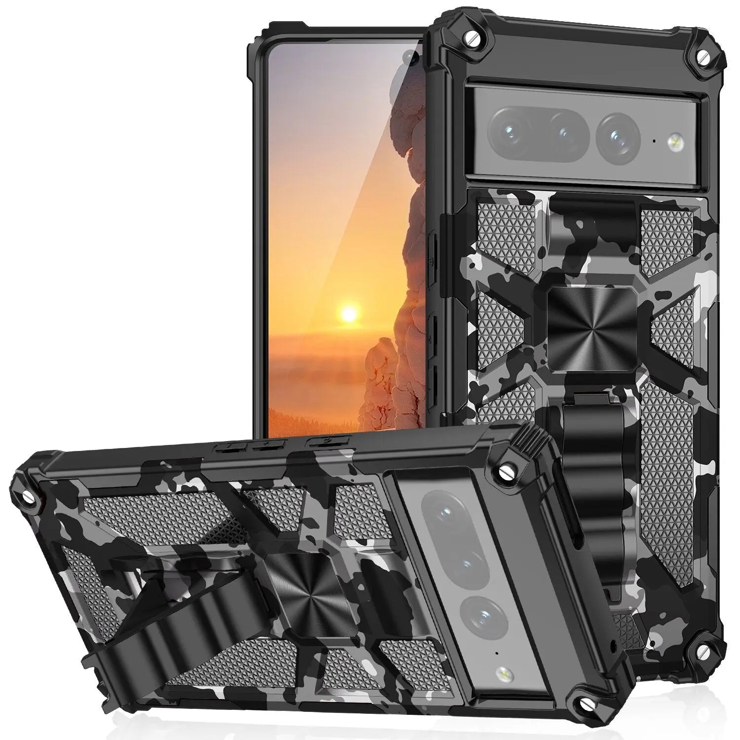 Zelara Camouflage Armor Stoßfestes Kickstand-Case für Google Pixel 7 Pro