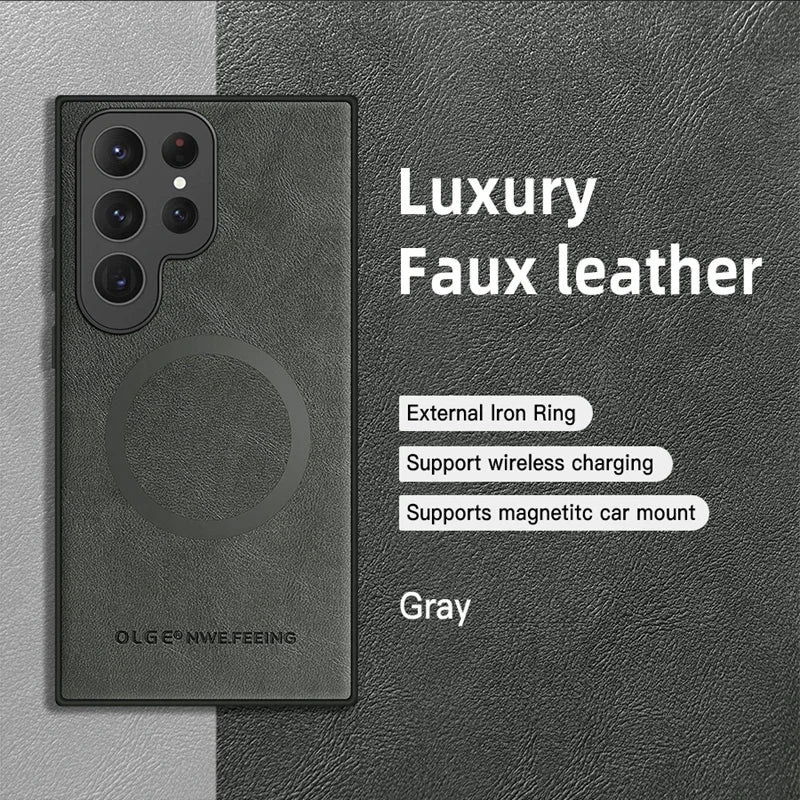 Magnetische Lederhülle für Samsung Galaxy mit Wireless Charging Unterstützung