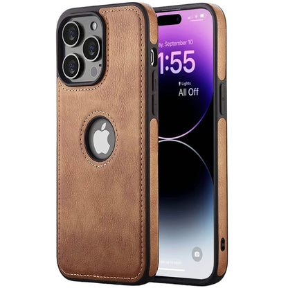 Shockproof Weiches Silikon Leder Case für iPhone 16, iPhone 16 Pro, iPhone 16 Pro Max – Schlankes Design, Lederdesign mit Logo-Ausschnitt