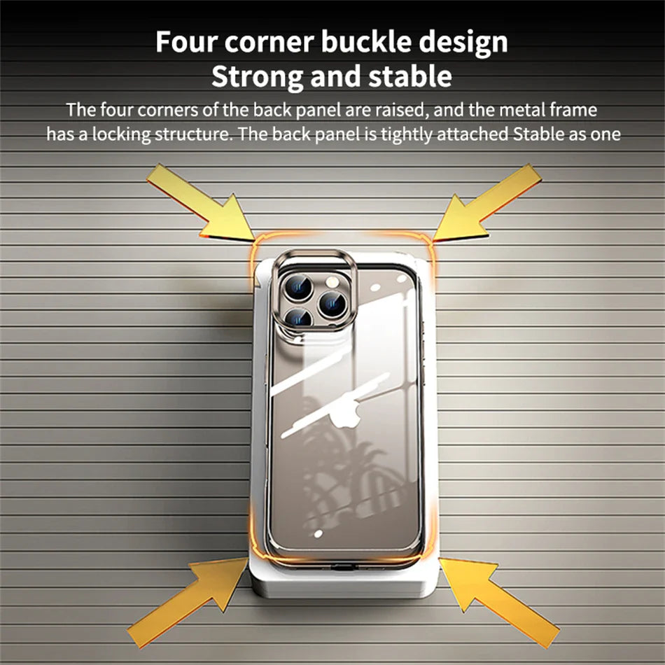 CrystalArmor 2-in-1 – Ultradünne transparente Hülle mit Metalllinsenrahmen für iPhone