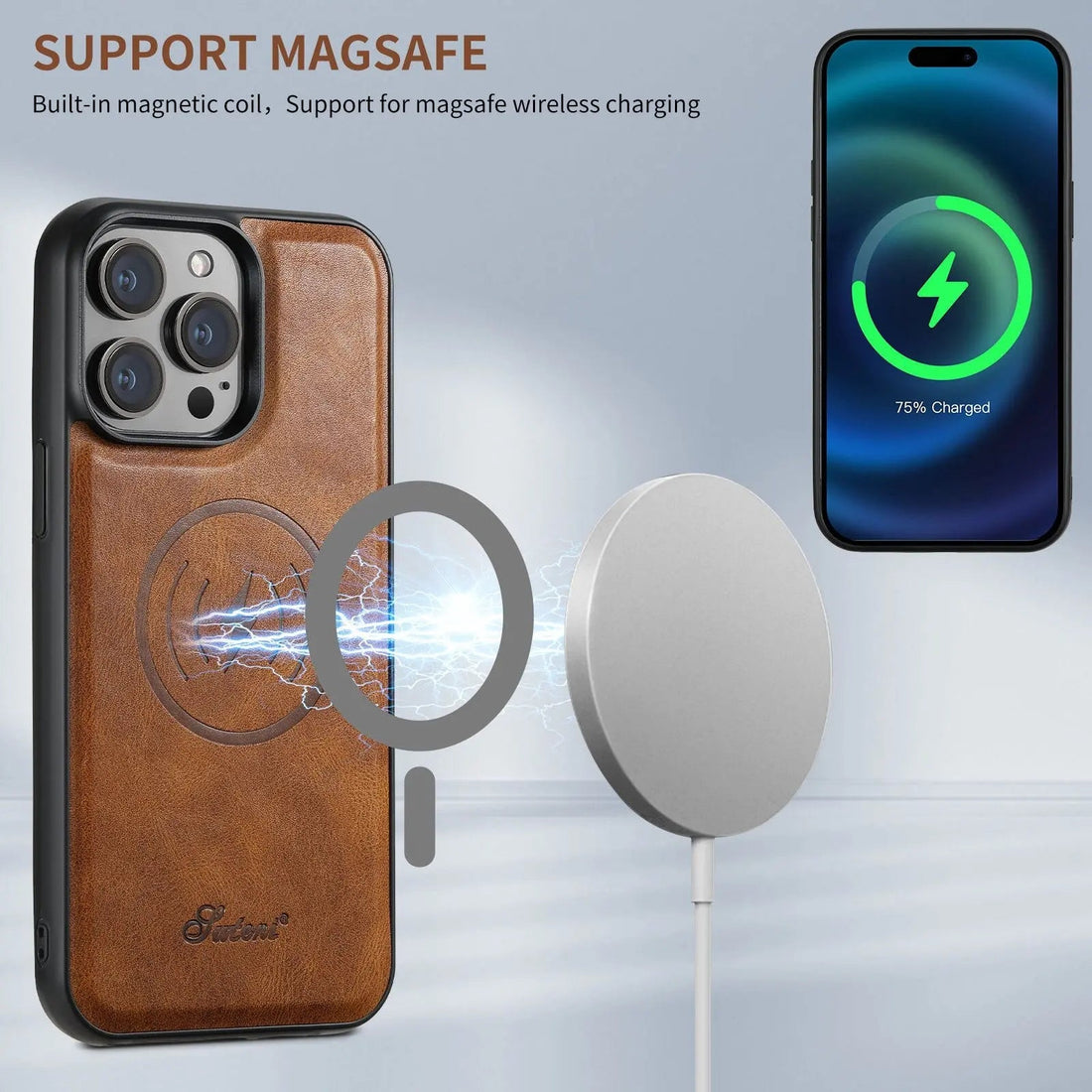 Luxus-Leder-Brieftaschenhülle für iPhone 15