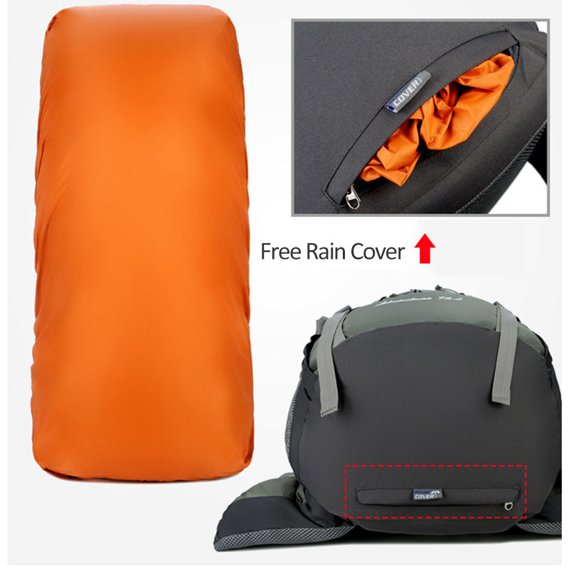 75L Camping-Rucksack mit Regenüberzug und Trinkschlauchanschluss
