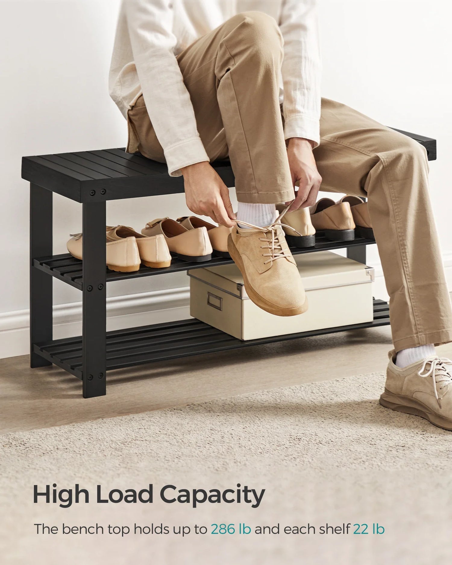 Bamboo Schuhregalbank - 3-Tier Organizer, trägt 130 kg