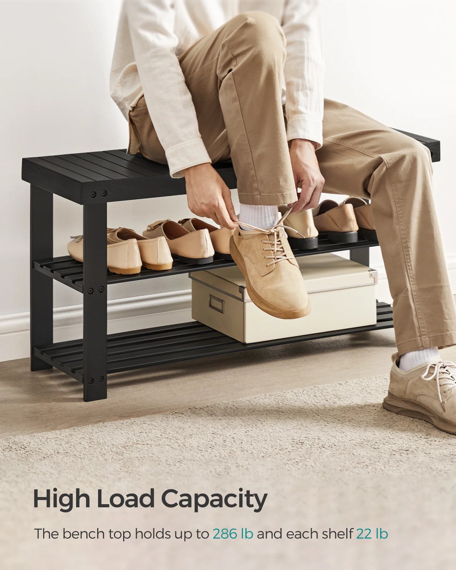 Bamboo Schuhregalbank - 3-Tier Organizer, trägt 130 kg