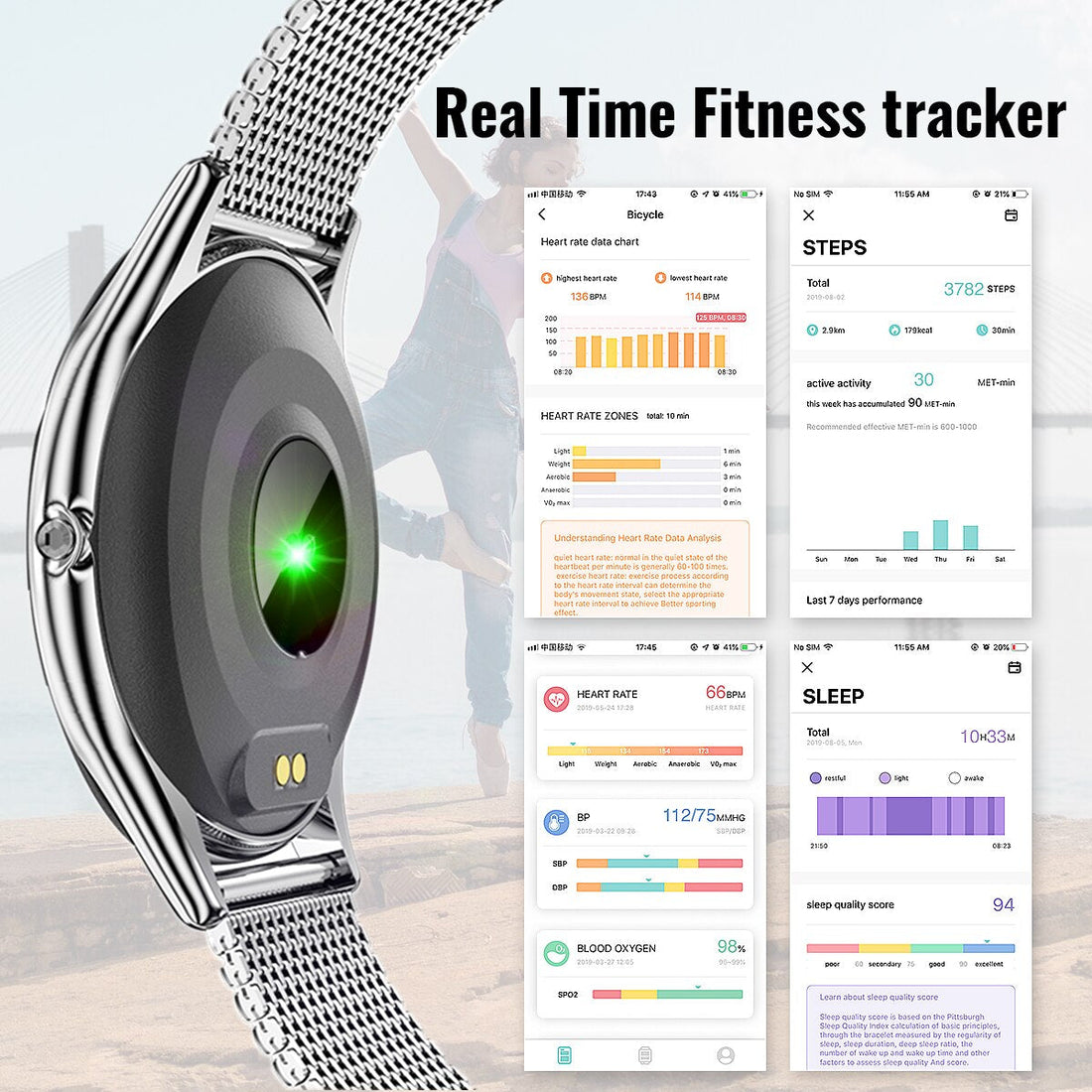 Zelara Ultra Slim Fitness Tracker Multisport Smart Watch Armband für Android IOS