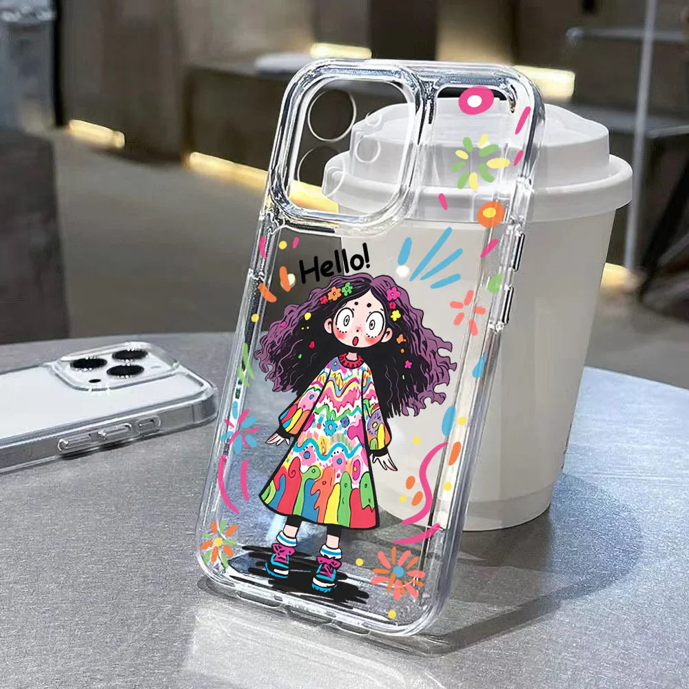 Telefon-Hülle Transparent Silikon Fundas Cover Transparent Hallo Mädchen Für iPhone