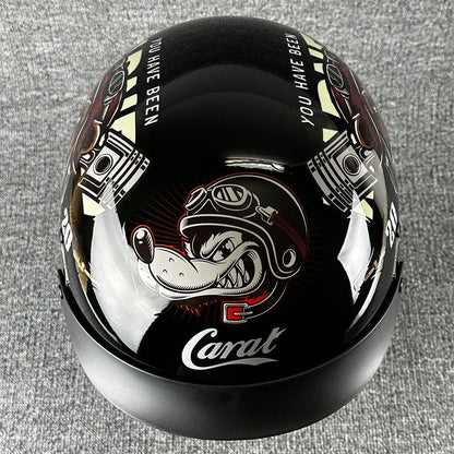 Retro-Halbgesichts-Motorradhelm mit Grafikdesign