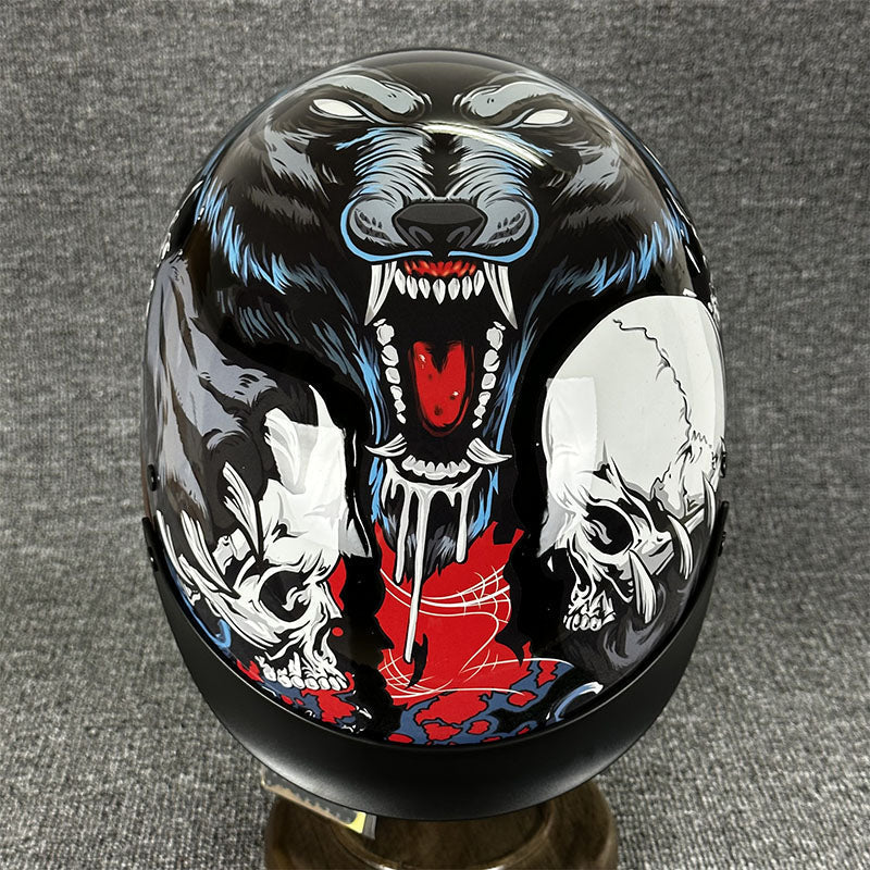 Retro-Halbgesichts-Motorradhelm mit Grafikdesign