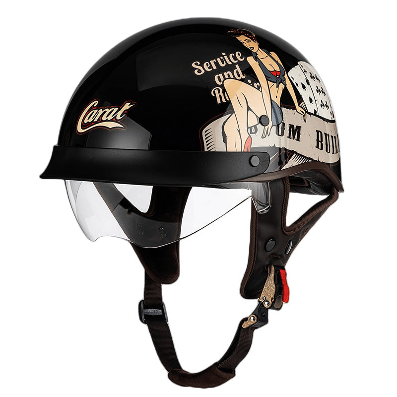 Retro-Halbgesichts-Motorradhelm mit Grafikdesign