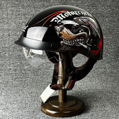 Retro-Halbgesichts-Motorradhelm mit Grafikdesign