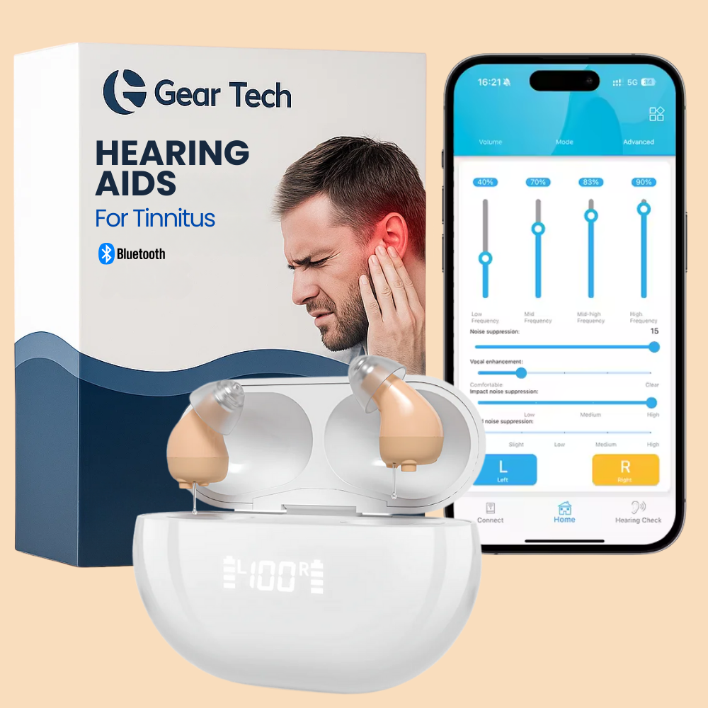 Unsichtbare Hörgeräte zur Tinnitus-Linderung | Diskrete wiederaufladbare Geräuschunterdrückungs-Hörgeräte mit Bluetooth-App-Steuerung UK