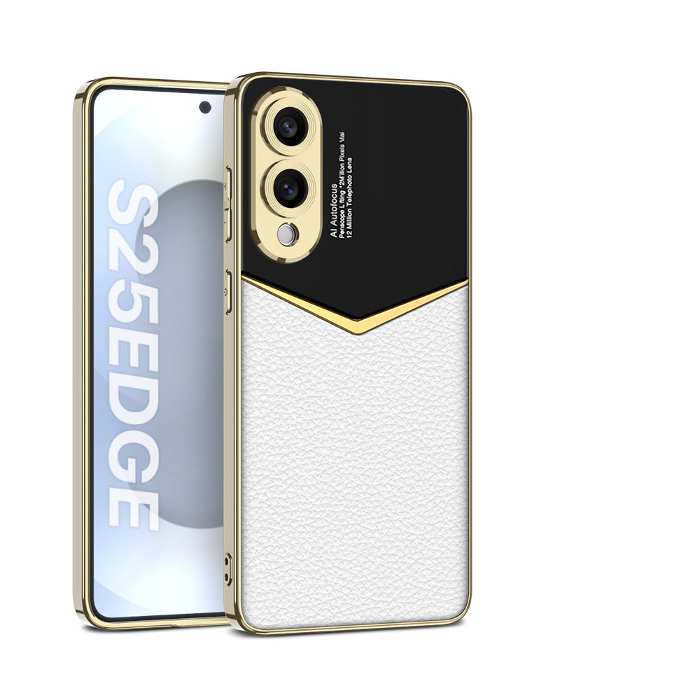 Ultra Dünne Elektroplattierte Leder Handyhülle für Samsung Galaxy S25Edge