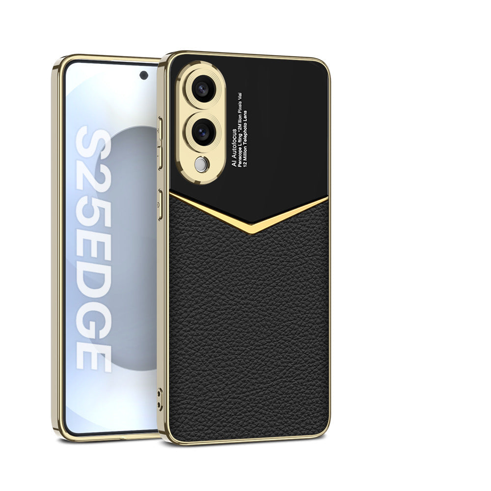 Ultra Dünne Elektroplattierte Leder Handyhülle für Samsung Galaxy S25Edge