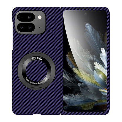 Ultradünne Kohlenstoff-aramidfaser-texturierte magnetische Hülle mit Ringhalterung für Google Pixel 9 Pro Fold