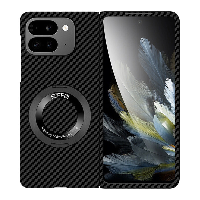 Ultradünne Kohlenstoff-aramidfaser-texturierte magnetische Hülle mit Ringhalterung für Google Pixel 9 Pro Fold