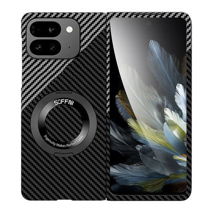 Ultradünne Kohlenstoff-aramidfaser-texturierte magnetische Hülle mit Ringhalterung für Google Pixel 9 Pro Fold
