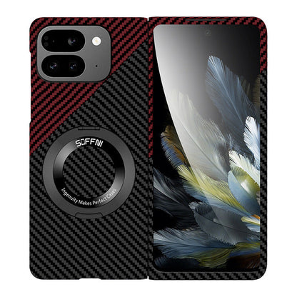 Ultradünne Kohlenstoff-aramidfaser-texturierte magnetische Hülle mit Ringhalterung für Google Pixel 9 Pro Fold