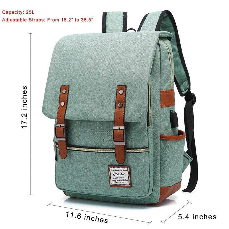 Vintage Laptop-Rucksack Unisex Oxford Wasserdicht Große Kapazität Rucksäcke mit USB-Ladeanschluss