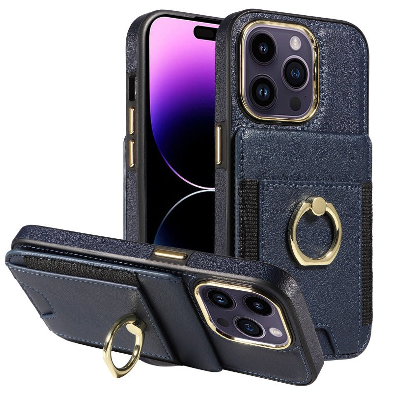 Brieftaschen-Telefonhülle mit Kartenhalter und Ringständer für iPhone