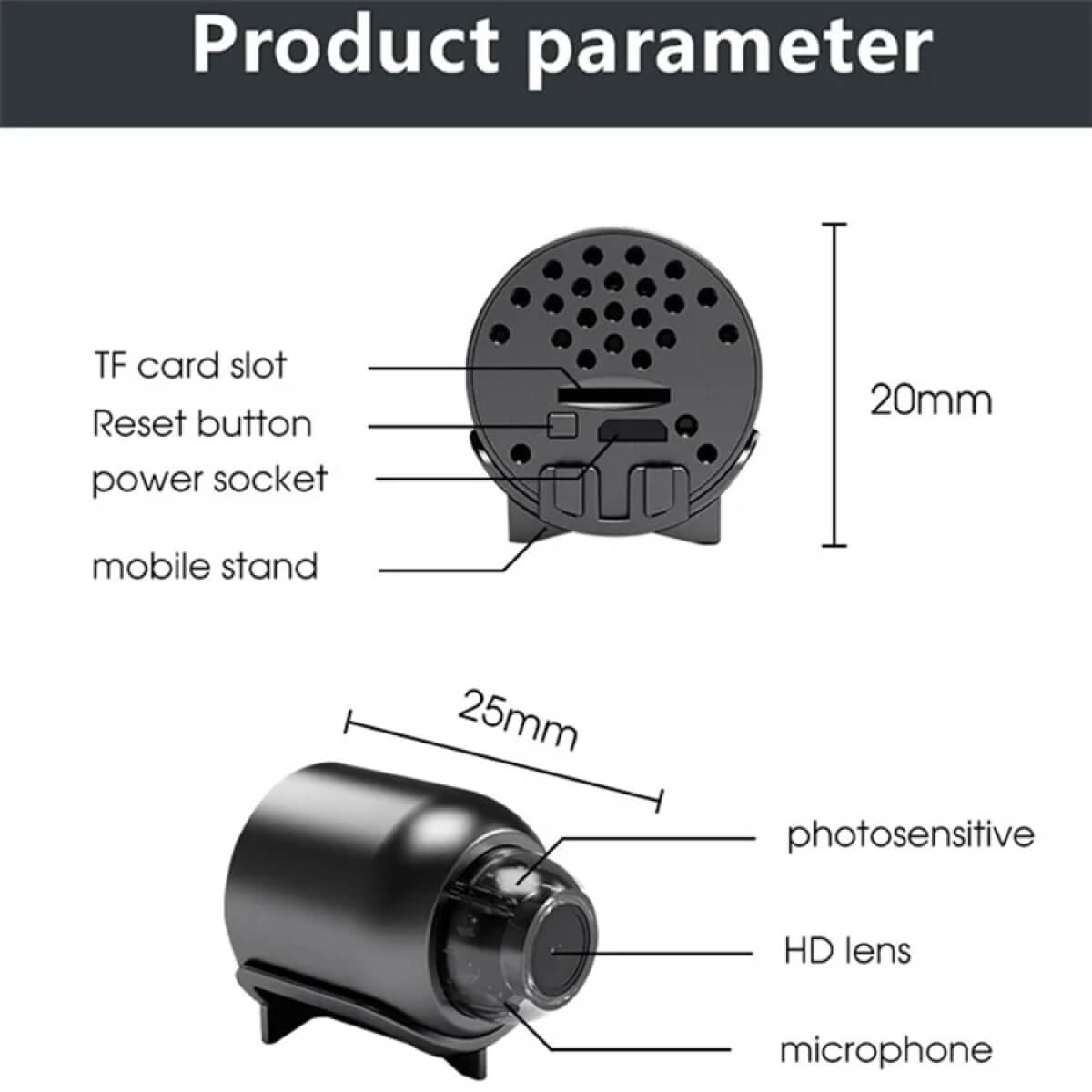 Wasserdichte 24/7 HD Mini-Kamera mit Nachtsicht