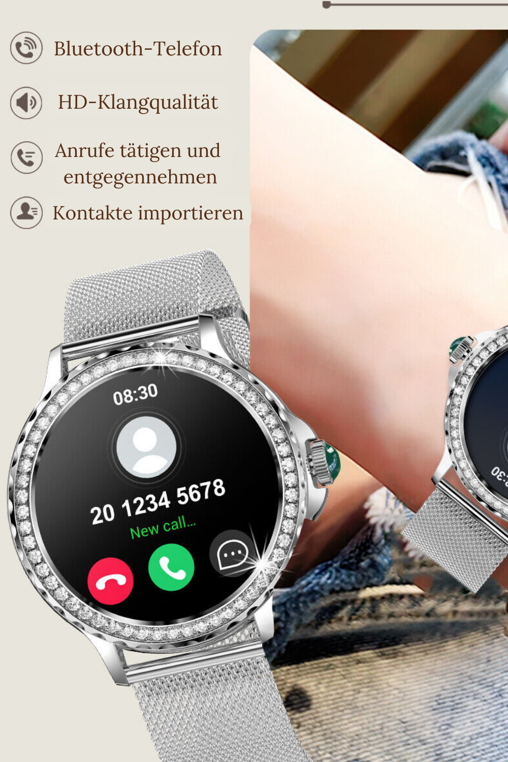 Zelara Damen-Smartwatch, 1,3 Zoll, großer HD-Bildschirm, IP68, wasserdicht, Pulsmesser, Sport-Smartwatch