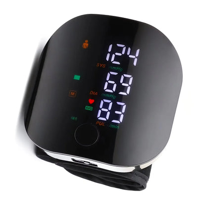 Tragbares Blutdruckmessgerät für das Handgelenk – Kompaktes USB-wiederaufladbares Messgerät mit Herzfrequenzüberwachung für unterwegs und zu Hause