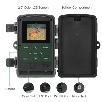 Wasserdichte 36MP 1080P Infrarot-Nachtsicht-Fotofalle mit Bewegungserkennung