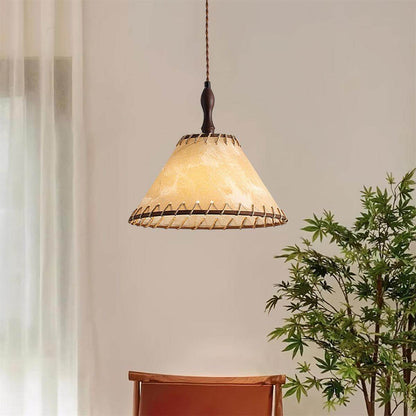 Holz &amp; Stoff Hängeleuchte