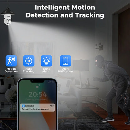 Hiseeu P03 3MP Wireless Bulb IP Kamera, PTZ Außen mit Nachtsicht, Bewegungsdetektion, Gegensprechfunktion, Alarmton, App Fernüberwachung - Sicherheitskamera für Zuhause