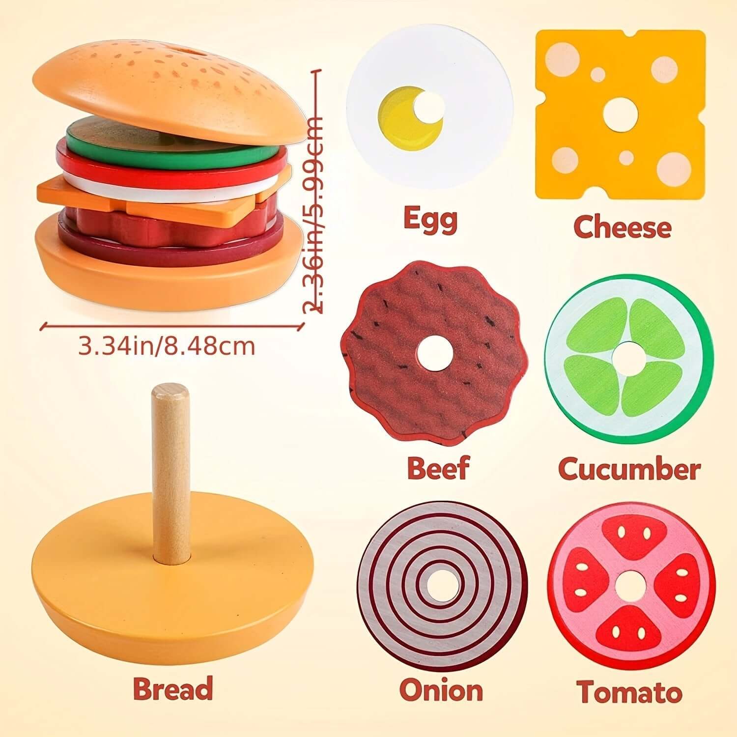 Montessori Holz Stapelspiel Burger - Feinmotorik &amp; Kreativität