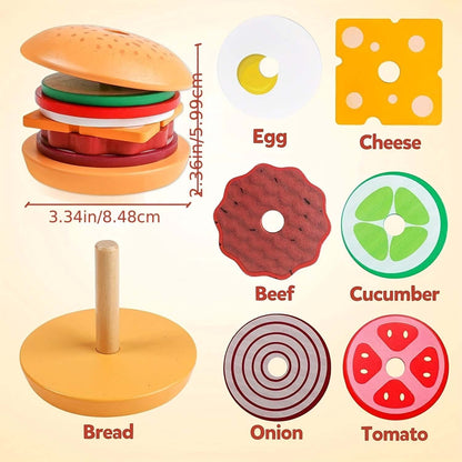 Montessori Holz Stapelspiel Burger - Feinmotorik &amp; Kreativität