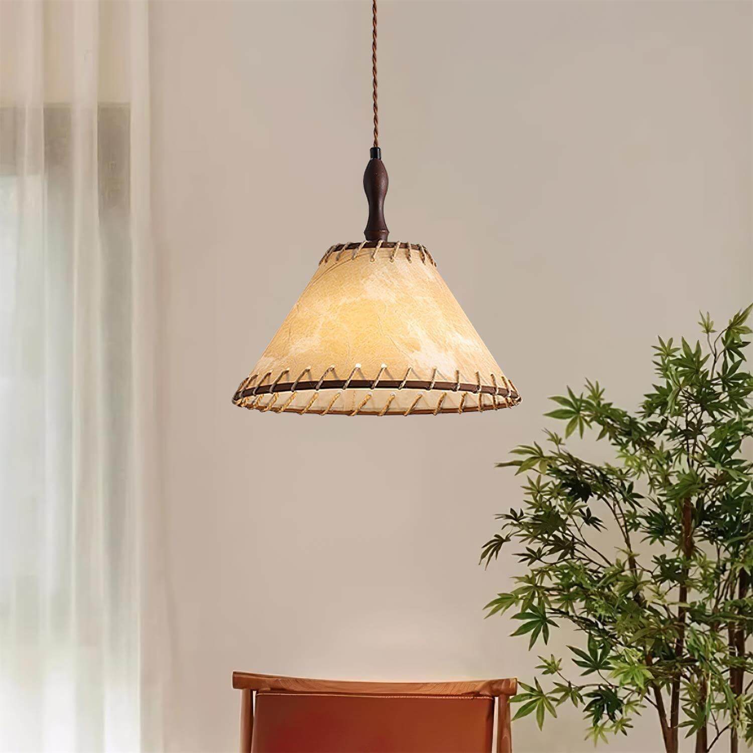 Holz &amp; Stoff Hängeleuchte