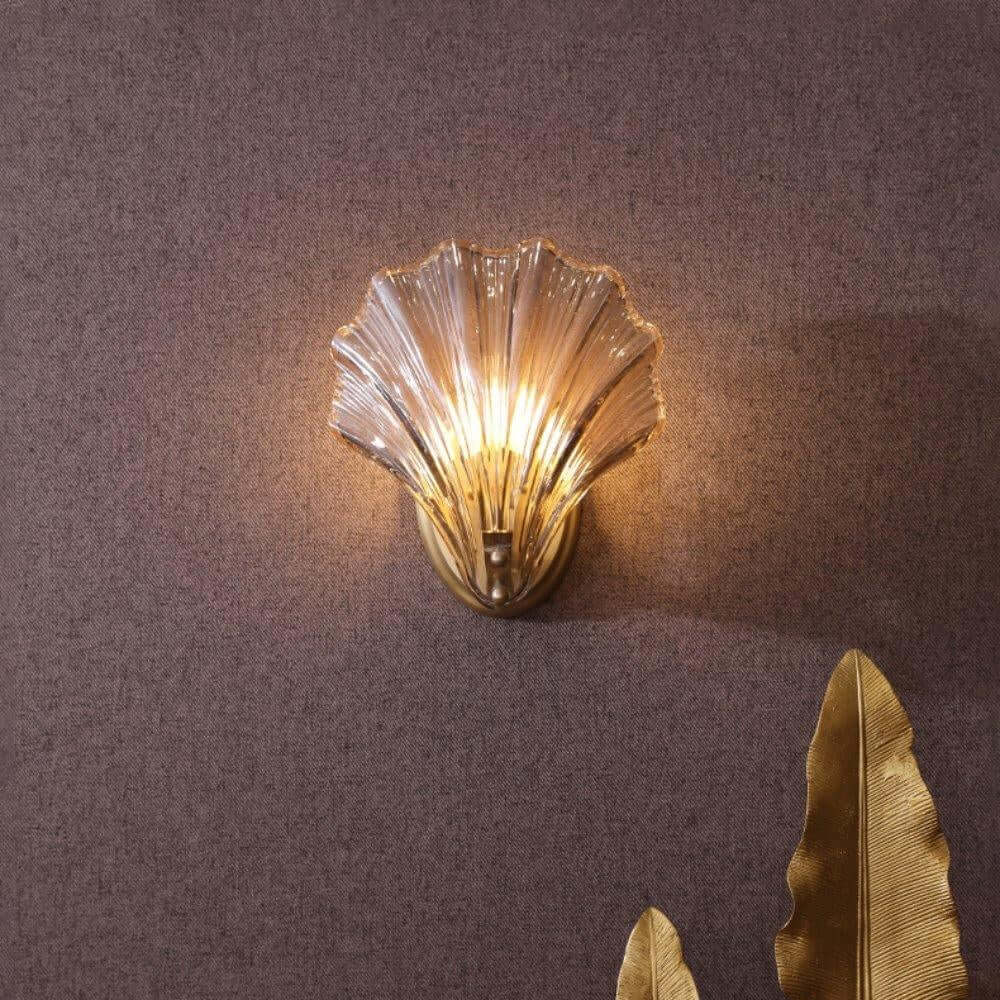 Muschel Wandleuchte aus Messing &amp; Glas