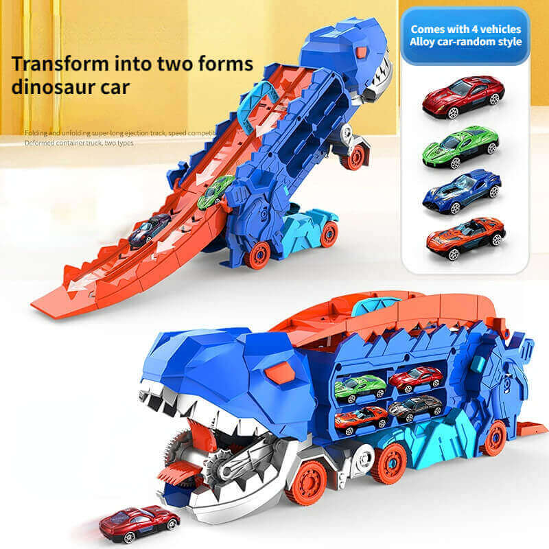 Kinder-Renntransporter 3-in-1 - Dino-Truck mit Rennstrecke