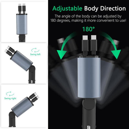 4-in-1 Aufzieh-Ladegerät für Auto mit Starlight-Erlebnis, Schnellladung und Mehrfachschutz – Type-C, iOS, USB-A und USB-C-Ports