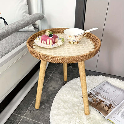Rattan Beistelltisch Rund - Naturholz