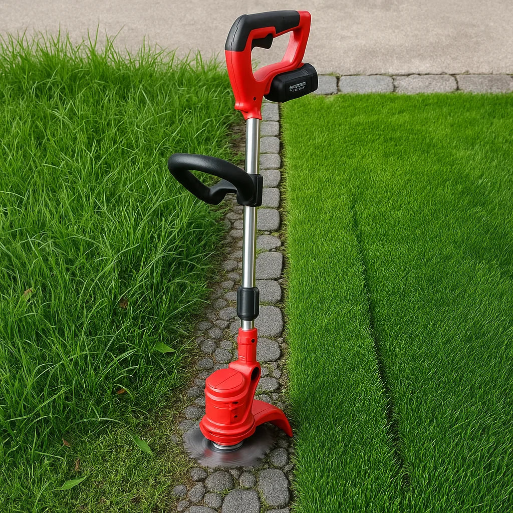Kabelloser Rasentrimmer mit verstellbarer Schnittbreite für Rasenpflege und Gartenpflege