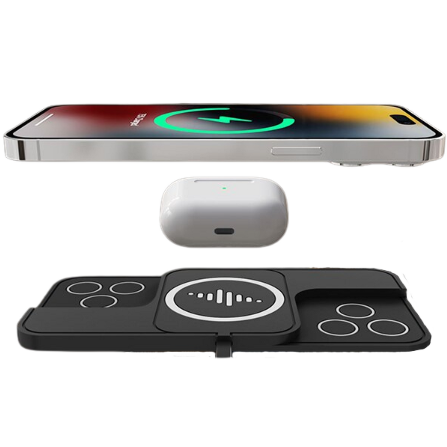 Auto Premium 20W Silikon Schnellladestation Dockingstation | Kabelloses Ladegerät mit Anti-Rutsch-Pad &amp; Fast Wireless Charging Station für Apple iPhone 15/14/13/12 Pro Max Plus Mini, AirPods, Android, Samsung