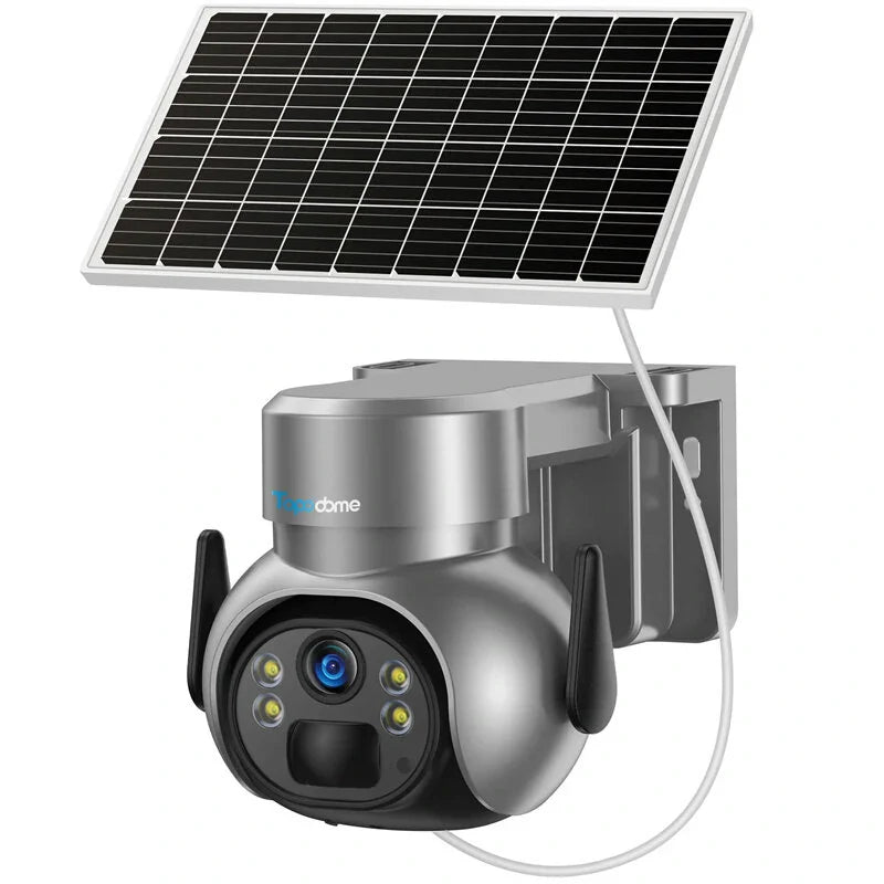 Topodome 4G Solar PTZ Außen Sicherheitskamera, 3MP/4MP, WiFi, Sprachsprechstelle, PIR-Erkennung, Flutlicht, Niedrigenergie mit Batterie &amp; TF-Karte