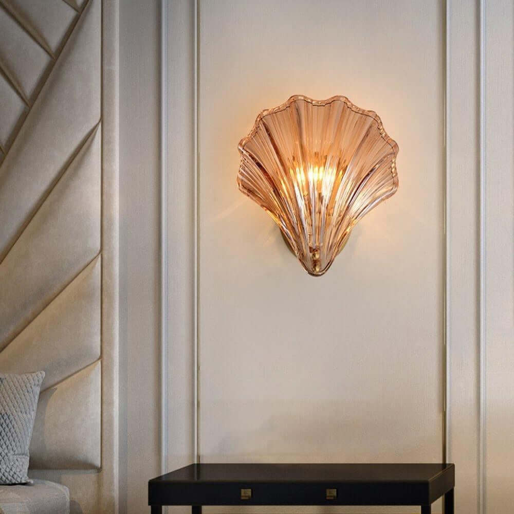 Muschel Wandleuchte aus Messing &amp; Glas