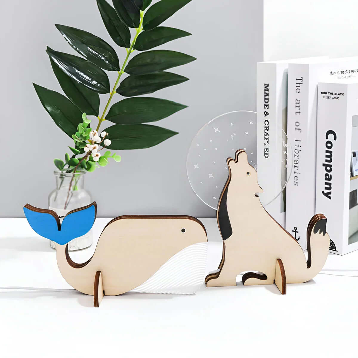 Kinder Nachttischlampe Holz Dekolampe LED Tiermotiv