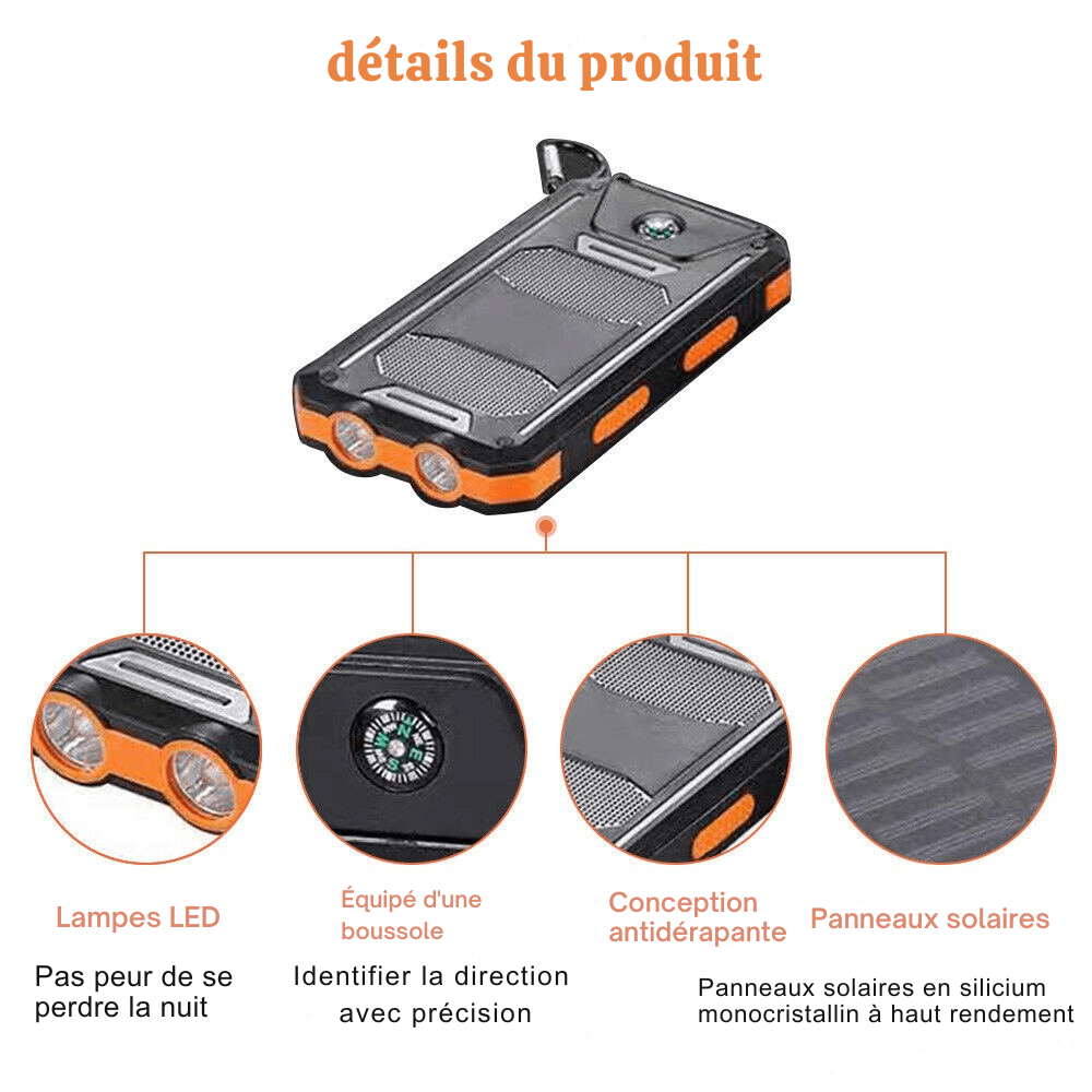 Solar Powerbank wasserdicht stoßfest 10.000 mAh - Solaraufladung